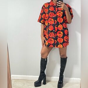 Pumpkin head Halloween button down